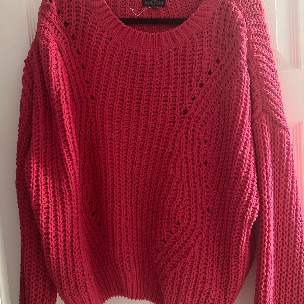 Red Crew Neck Chunky Knit Sweater